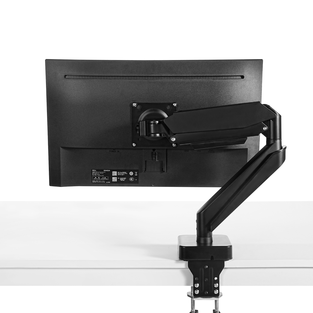 A Hexcal heavy-duty monitor arm attached to a desk, supporting a monitor against a clean white background.