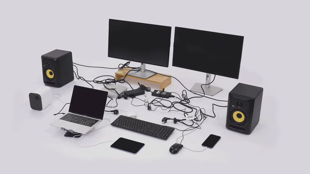 Hexcal Studio eliminates desk chaos including cables, power bricks in a short time.
